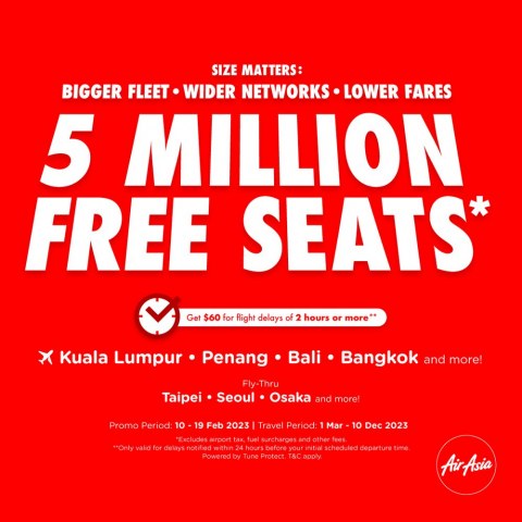 AirAsia offer 5,000,000 FREE SEATS !!!